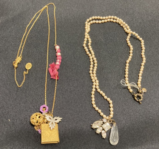 Juicy Couture Vintage Charm Necklace, J Crew Vintage Crystal and Faux Pearl Necklace