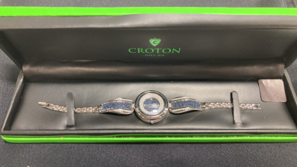 Croton Silver Toned-Blue Crystal Watch