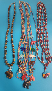 (3) Handmade Native American Necklaces With Bears