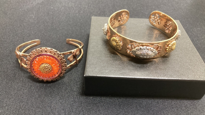 (2) Bronze Garden Cuff Bracelets