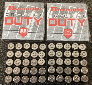 (50) Rnds. Hornady Critical Duty 9mm Luger Ammo