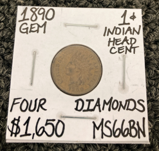 1890 MS66BN Gem Indian Head Cent Penny