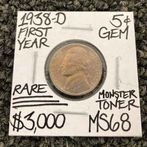 1938-D MS68 Rate 1st Year Gem Toner Nickel