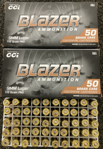 (100) Rnds. Blazer 9mm Luger Ammo