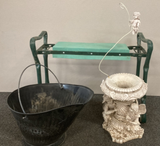 Gardening Stool, Statue, & Pail