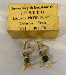 Gold Tone Earrings With Green Stone