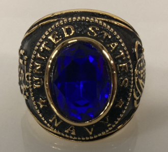 US Navy Gold Toned Ring With Blue Stone Size 11