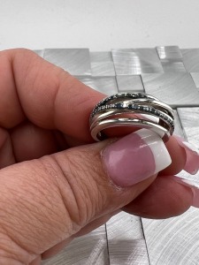 Blue Diamond & Sterling Swirl Ring