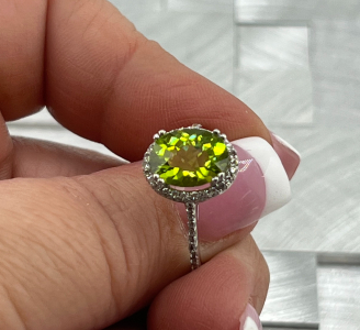 Sterling Peridot & White Topaz Halo Ring