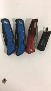 (2) Kobalt Razor Knives (1) Buck Pocket Knife (1) Gerber Multi Tool