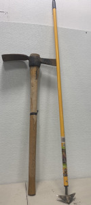 (1) Large Metal and Wooden Picaxe , (1) Large Metal And Wooden Weeder
