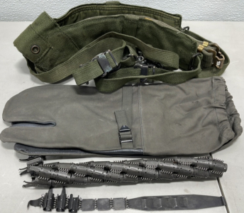 (1) Combat Utility Belt W/ Sport Suspenders, WWII German MG 34/42 Ammunition Belt W/ Starter Tab, (1) Pair German Winter Shooters Mittens