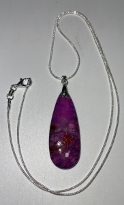 (1) 42.55ct Purple Fire Dragon Veins Agate Teardrop .925 Necklace