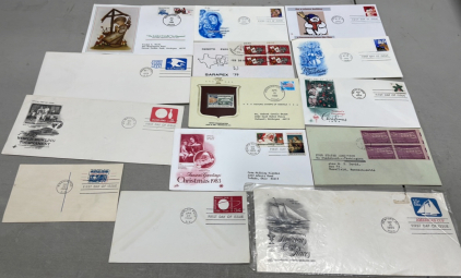 (14) US First Day Of Issue Cancelled Stamps On Envelopes