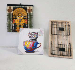 Mail Organizer, Kitty Canvas, Aztec Decor