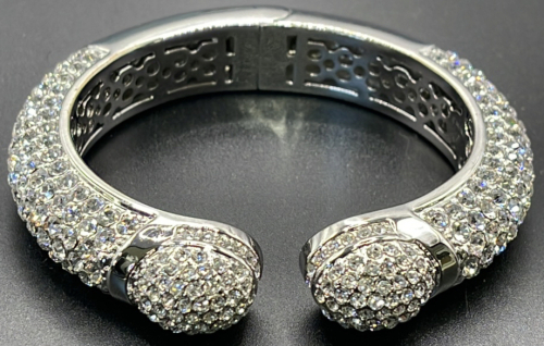 (1) Joan Boyce Silver Toned Crystal Hinged Bangle