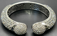 (1) Joan Boyce Silver Toned Crystal Hinged Bangle