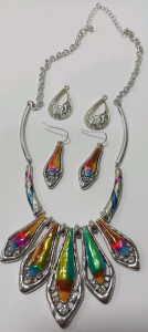Colorful Silver Tone Necklace And Earrings