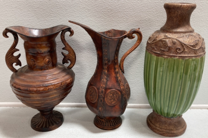 (3) Decorative Metal Vases