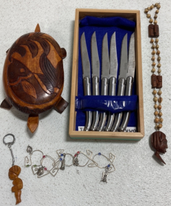 Set of (6) Barenthal Knives, Wood Turtle, Wine Charms and more