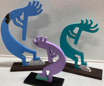 (3) Kokopelli Painted Statues