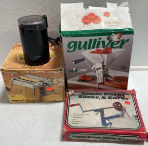 Gulliver Tomato Squeezer, Pasta Maker, Coffee Grinder, Apple Corer