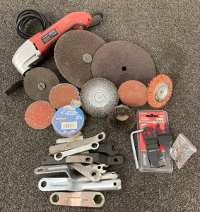 Assorted Discs, Wire Brushes, Wrenches, And More