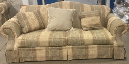 70&rdquo;x37&rdquo; Green, Beige, Comfy Couch With Throw Pillows and 60&rdquo;x50 Matching Love Seat