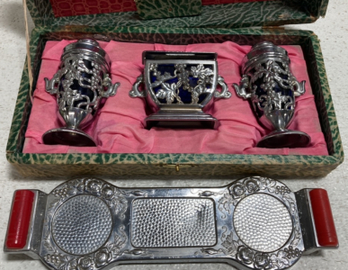 Salt and Pepper Silver Metal Set - Made in Occupied Japan