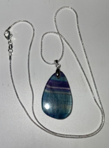 (1) 48.75ct Rainbow Flourite Teardrop Gemstone .925 Necklace