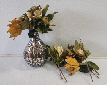Brown Mirrored Vase, Artifical Flowers