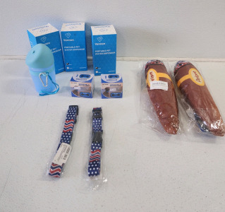 (3) Portable Pet Water Bottles, (2) Dog Collars, (3) Dog Chew Toys, (2) Woofheld No Bark Collars