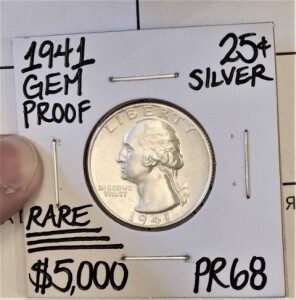 1941 PR68 Rare Gem Proof Silver Quarter