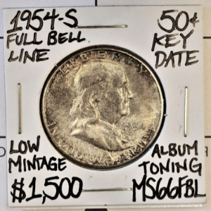 1954-S MS66FBL Key Date Franklin Half Dollar