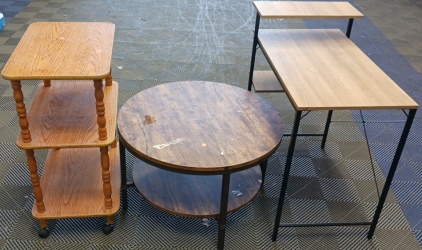 Round Coffee Table, Rolling Shelf And Small Desk