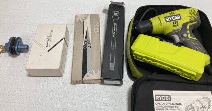 Ryobi Corded Drill w/ Bits, Thru Axle, Wiss Scissors, Dexter Mat Cutter, Gun Lock w/ (2) Keys