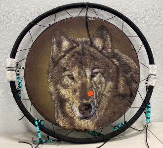 (1) Large Wolf native Beaded Circle Decoration