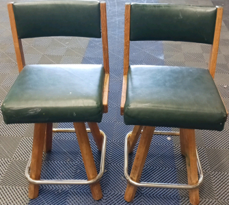 (2) Green Leather Bar Stools