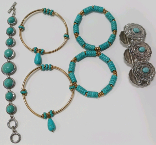 (6) Bracelets With Turquoise Tone