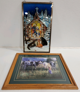 Stainless Glass Jesus Picture, Child With Cows Framed Picture