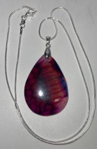 (1) 75.25ct Rainbow Dragon Veins Teardrop Agate Gemstone .925 Necklace