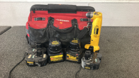 Husky Bag With Dewalt Chargers, Batteries And Right Angle Drill Driver.