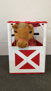 Kids Plush Ride On Horse With Barn. No Charger Or Power Source