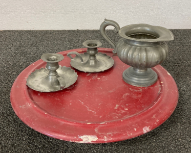 Silver Set And Wood Lazy Susan