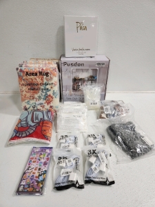 (5) Area Rugs, (4) Chargers, Cow/Horse Toys, Over The Sink Dish Drying Rack, Face Masks And More
