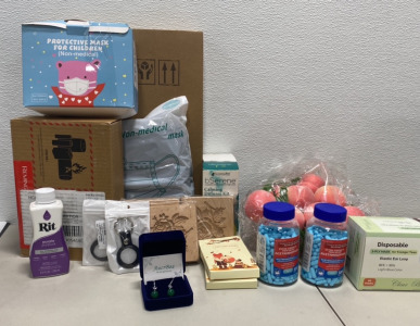 (1) Pair of Green Sterling Silver Beautiful Dangle Earrings, (2) Bottles of Acetaminophen PM, (2) Black Airtag Holder Cases, (1) Bottle of Rit Purple All Purpose Dye, (2) bSerene Scientia Pet Calming Diffuser Kits, and more!!