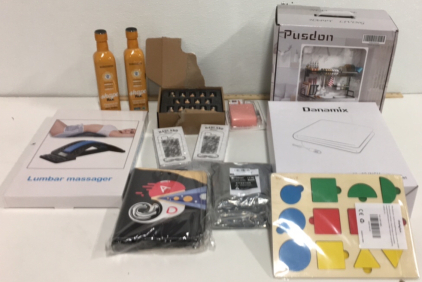(1) 50&rdquo; x 60&rdquo; Electric Heating Blanket (1) Pokemon Card Binder (2) Harland Classic Stainless Steel Flasks (2) Shape Flax Flaxseed Oil (1) 2-Tier Stainless Steel Over Sink Dish Drying Rack And More!!