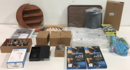 (12) Artificial Birds for Decoration (1) Moon Shape Wood Shelf (2) Metal Tv Trays (2) Reusable Ice Packs (1) Hobfu Non Contact Thermometer (1) Sticky Buddy Pet Hair Picker Upper and More!!