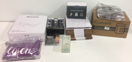 (6) Claplante Large Colored Jar Set (25) 8&rdquo; x 6&rdquo; x 4&rdquo; Shipping Boxes (1) Box Of Respirator Accessories (2) Milk baby Shampoo and Conditioner (1) Danamix 50&rdquo; x 60&rdquo; Electric Heat Blanket and More!!