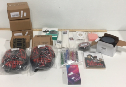 (3) Famous Movie Paint By Numbers Sets (9) Keychain Window Breakers (2) Light up Purge Masks (3) Scorpion Shape 7.62 Magazine Pouches (6) Packs Of Steel Tip Dart Sets and More!!